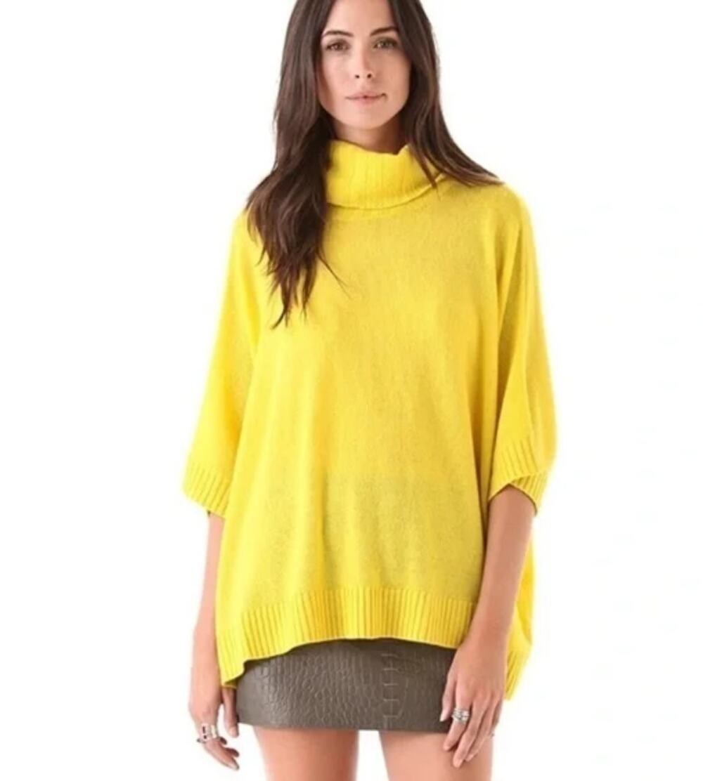 DIANE von FURSTENBERG Jasswinder Cashmere Sweater Large Boxy Turtleneck Yellow